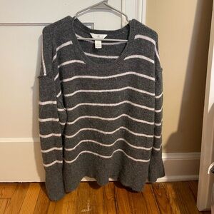 H&M Grey and White Striped Sweater